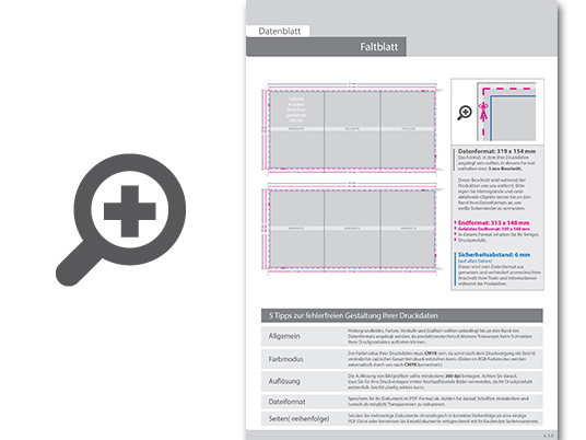 Product Bild faltblatt__gefalzt_auf_din_a6__6-seiter_(wickelfalz)__beidseitig_bedruckt_(4_4_farbig_+_2_sonderfarben_hks)