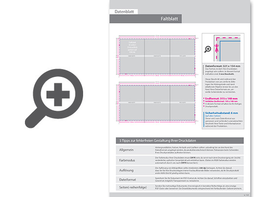 Product Bild faltblatt__gefalzt_auf_din_a6__6-seiter_(zickzackfalz)__beidseitig_bedruckt_(4_4_farbig_+_1_sonderfarbe_hks)