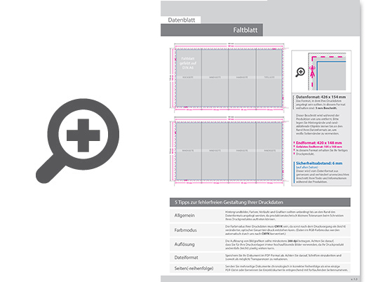 Product Bild faltblatt__gefalzt_auf_din_a6__8-seiter_(zickzackfalz)__beidseitig_bedruckt_(4_4_farbig_+_2_sonderfarben_hks)