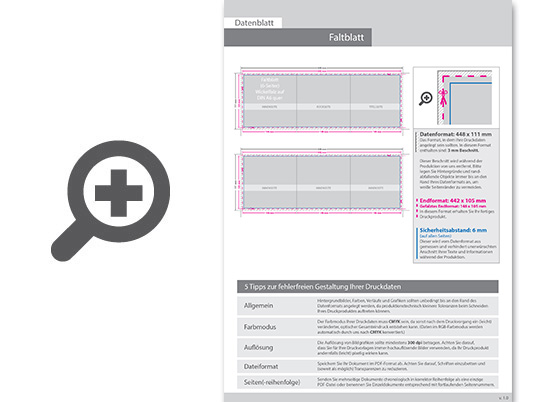 Product Bild faltblatt__gefalzt_auf_din_a6_quer__6-seiter_(wickelfalz)__beidseitig_bedruckt_(4_4_farbig_+_1_sonderfarbe_hks)
