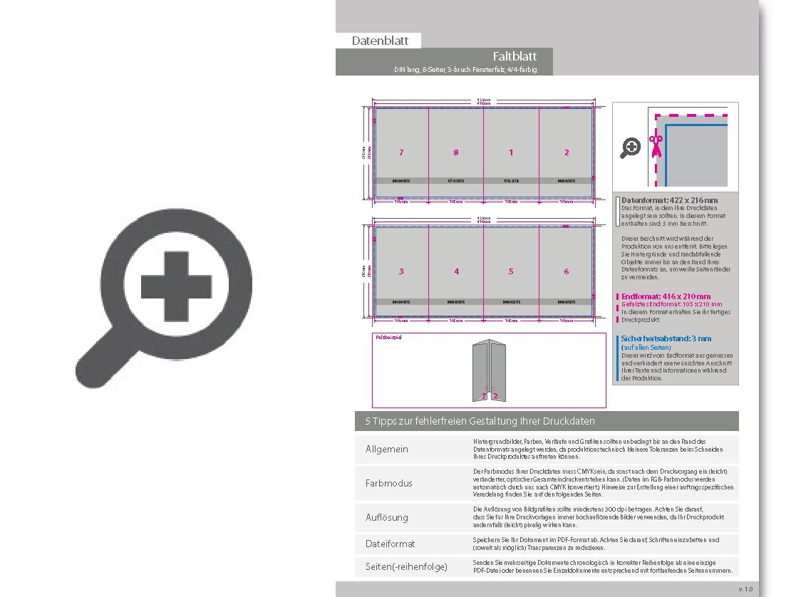 Product Bild faltblatt__gefalzt_auf_din_lang__8-seiter_(3-bruch_fensterfalz)__beidseitig_bedruckt_(4_4_farbig_+_2_sonderfarben_hks)