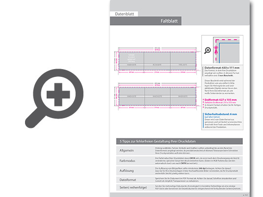 Product Bild faltblatt__gefalzt_auf_din_lang_quer__6-seiter_(wickelfalz)__beidseitig_bedruckt_(4_4_farbig_+_1_sonderfarbe_hks)
