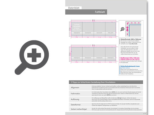 Product Bild faltblatt__gefalzt_auf_quadrat_10_0_cm_x_10_0_cm__8-seiter_(wickelfalz)__beidseitig_bedruckt_(4_4_farbig_+_2_sonderfarben_hks)