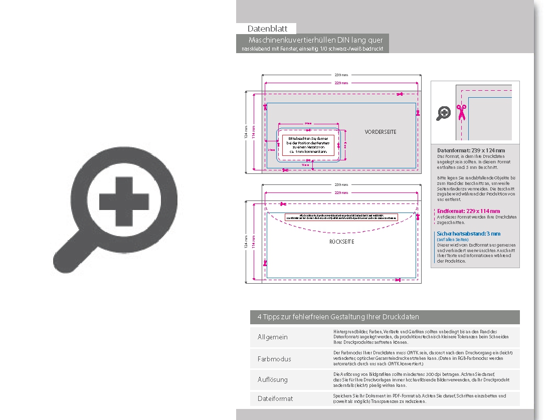 Product Bild maschinenkuvertierh__llen_din_lang_quer__nassklebend_mit_fenster__einseitig_1_0_schwarz-_wei___bedruckt